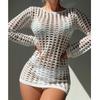 AliExpress transfronterizo Europa y Estados Unidos Nuevo Sexy Delgado Textura a cuadros Jersey hueco Blusa bikini protector solar de playa