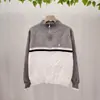 Suéter Cardigan Curto com Zíper e Gola em Ponto Trançado Color-Blocked Estilo de Rua Coreano Outono/Inverno Solto Tricô Novo