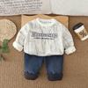 Traje de Otoño e Invierno para Bebé Niño 2025 Nueva Ropa para Niños Niño Guapo Casual Terciopelo Engrosado Sudadera Conjunto de Dos Piezas Moderno