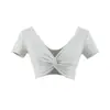 Camiseta Estilo Puro Desejo com Decote Profundo Torcido de Manga Curta e Cintura Alta, Cropped Sexy para Dança de Jazz, Camiseta Básica Ultra-Curta da Moda