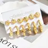 6 pares de aretes de traje estilo europeo y americano dorados retro en forma de C personalidad exagerada geométricos en forma de corazón redondos de retención de color venta al por mayor