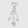 Exquisito Moda Versátil Cristal de Imitación Lazo Corazón Estrella Cruz Cadena de Garra de Pedrería Llavero Colgante para Bolso