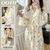 2026 Novo Roupão Feminino Primavera Verão Manga Longa Pijama Feminino Desenho Ursinho Longo Roupão de Banho com Cinto Elegante Roupa de Casa