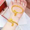 Pulsera de aleación de cobre imitación oro loto bambú "Paz y Tranquilidad" estilo abierto para mujer, baratija de boda de nicho de alta gama