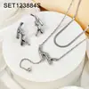 Conjunto de Colar e Brincos em Aço Titânio Estilo Europeu e Americano, Design Geométrico Simples, Corrente de Clavícula de Alta Qualidade para Mulheres, Joias que Não Desbotam