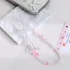Nova corrente de celular requintada com nuvem de cristal branco e contas de urso, cordão para capa de celular, acessório de corrente anti-queda para celular