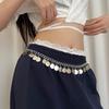 Corrente de Cintura com Franja de Metal Feminina Nicho High-end Corrente com Pingente Redondo Estilo Étnico Acessórios para Saia Calça Cinto