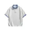 Estilo Nuevo de Verano para Hombres y Mujeres Estilo Universitario Falso Dos Piezas Cuadros Retazos Camisa Polo Manga Corta Suelta Solapa Camiseta Casual
