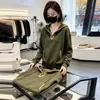 Sudadera Verde Casual para Mujer 2026 Otoño Nuevo Estilo Coreano Elegante Holgada Adelgazante Capa Base Top con Capucha Tendencia