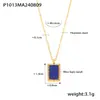 Collar apilable para mujer con colgante cuadrado geométrico de lapislázuli azul, cadena para clavícula de acero de titanio chapado en oro de 18 quilates, hipoalergénico y que no se decolora