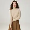 Outono/Inverno Novo Estilo Tricô Trançado Cor Sólida Gola Meia-Alta Cashmere Feminino Versátil Quente Macio Malha Camada Base Suéter Atacado