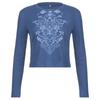 Amazon 2023 estilo retro americano estampado gola redonda slim-fit manga comprida camiseta feminina top base interna em estoque