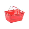 Canasta de plástico Haoteer blanca de fondo plano con mango de metal recubierto de goma, canasta de compras azul para uso en centros comerciales con mango cómodo