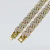 Corrente Cubana Qianshimei 17mm H-shaped com Três Fileiras de Diamantes Rombos, estilo moderno e minimalista, totalmente cravejada para homens