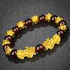 Calemay Chapado en Oro de 24K Pixiu Cuentas Giratorias Pulsera de Granate Cuentas de Dinero de Oro Arena Cristal Rojo Pulsera de Cuentas
