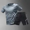 Traje deportivo de verano para hombre, para correr, de manga corta, con cuello redondo, de secado rápido, para correr por la mañana, al aire libre, informal, para baloncesto y fitness.