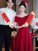 Vestido Largo Toast para la Novia en Otoño Francés de Gama Alta Pequeño Elegante Vestido de Noche Vestido Rojo de Compromiso para Mujeres