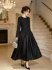 Vestido Redondo de Encaje con Perlas Estilo Francés 2026 con Parches de Lentejuelas, Vestido Largo Estilo Hada de Manga Larga