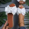 Chinelos de Bico Quadrado com Laço de Strass para Mulheres, Estilo Novo Transfronteiriço, Sandálias Leves de Tecido Cor Sólida para Uso Externo, Amazon