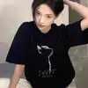 Camiseta de Manga Corta de Verano para Mujer, Marca de Moda, Versátil, Corte Holgado, Algodón Puro, Manga Media, Cuello Redondo, Estilo Hong Kong, Estampado de Letras, Camiseta Estilo Ins