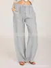 Comercio Exterior Transfronterizo 2026 Estilo Nuevo Varios Colores Sólidos Algodón y Lino para Mujer Sueltos Versátiles para Yoga Cordón Pantalones Casuales