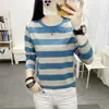 Camiseta Base de Manga Larga Rayada Nueva para Mujer Primavera y Otoño, Holgada, Casual, Versátil, Diseño de Nicho, Top Ins
