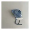Chapéu de Proteção para Ouvido de Bebê, Chapéu com Gravata Listrado Cor Jeans Estilo Coreano, Chapéu de Aba Larga Estilo Corte para Bebês de Meses Saindo no Início do Outono