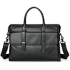 Pasta de Couro de Vaca de Primeira Camada Masculina para Negócios, Bolsa de Mão Horizontal de Alta Moda, Bolsa para Laptop de Grande Capacidade, Tendência