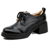 Em Estoque~2026 Novo Estilo Sapatos Femininos de Couro, Estilo Britânico com Cadarço Plataforma Plataforma Grossa Preto de Salto Alto Mocassins para Mulheres