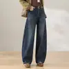 Jeans azules vintage, nueva colección otoño 2026, de tiro alto, pierna curva, alta calidad