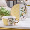 Festival do Meio Outono Louro Dourado Cerâmica Pintada Porcelana Azul e Branca Xícara de Café e Pires para Mulheres, Novo Estilo Chinês Xícara de Presente para Chá da Tarde