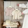 Camiseta de Verano para Bebé de Algodón Puro Bordada con Cuello de Muñeca de Manga Corta Estilo Dulce para Niña Ropa de Abrigo para Bebé