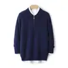 Suéter 100% Lana Pura para Hombre con Cuello Polo y Media Cremallera, Suéter Holgado Engrosado, Nuevo Suéter de Lana Tejido para Otoño e Invierno