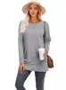 Europa y Estados Unidos camiseta de manga larga para mujer transfronteriza algodón cuello redondo bordado casual holgada estación independiente con abertura Amazon comercio exterior