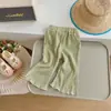 Calça Casual de Verão para Meninas, Marca Tendência Infantil Estilosa Estilo Coreano Color Block Listrada Plissada Moda Flare