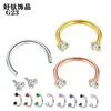 Aço de Titânio G23 Argola em U com Zircônia Barra Ferradura Anel de Nariz F136 Grau Médico 0.8 Linha Piercing Corporal Orelha Lábio Anel Joia