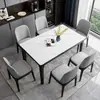 Juego de mesa y sillas de comedor de mármol estilo italiano, mesa de comedor moderna para uso doméstico, madera maciza, apto para apartamentos pequeños, diseño de lujo ligero, mesa de comedor rectangular estilo occidental