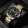 Relógio Masculino Business Clássico com Pulseira de Aço Banhado a Ouro, Rei Fantasma, Mergulhador, com Bezel Rotativo, Pulseira Luminosa à Prova d'Água, Estoque Pronto do Fabricante