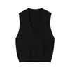 Chaleco tejido de punto para mujer, talla extragrande, con cuello en V, nueva colección primavera/otoño 2026, negro, perfecto para usar sobre suéteres.