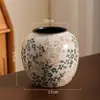 Vaso de Porcelana Azul e Branco Estilo Chinês Retrô de Alta Qualidade com Rachaduras de Gelo e Flores Verdes para Arranjo de Flores, Decoração de Sala de Estar e Entrada