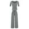 Estilo puramente seductor, escote corazón fruncido tridimensional, camiseta corta de manga corta + pantalones anchos holgados con caída natural, conjunto para mujer