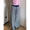 Pantalones Rayados de Cintura Alta de Pierna Ancha Versátiles para Mujer Tallas Grandes, Primavera/Verano 2026, Delgados, con Caída, de Pierna Recta, Casuales Deportivos para Mujeres Curvilíneas