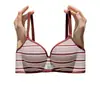 Ropa interior rayada gruesa para mujer del sudeste asiático transfronteriza, sujetador push-up para pecho pequeño que realza la apariencia y realza los senos laterales, sujetador anti-flacidez
