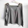 Top Cálido con Cuello Cuadrado, Copas Integradas, Capa Base Forrada de Polar, Ropa Interior Vintage Versátil de Manga Larga para Mujer para Otoño e Invierno