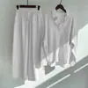 2025 Transfronteiriço Amazon Conjunto de Camisa de Algodão e Linho Retrô Plus Size Feminino Calça Longa Solta de Cintura Alta Conjunto de Duas Peças para Mulheres