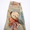 Amazon Moda Calle Estilo Europeo y Americano Pantalones Largos Sueltos de Cintura Media-Baja Jeans con Estampado de Oso Graffiti para Mujer Ins