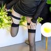 Medias de seda divertidas sin despegar, largas, con tirantes, ultrafinas, desgarradas a mano, de seda negra, pasión, coqueteo sexy y caliente en la cama.