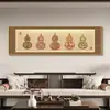 Cinco bendiciones para el hogar: una pintura decorativa grande de estilo horizontal para la sala de estar, adecuada para colgar en la pared del fondo del sofá, o como un mural temático de calabaza al estilo chino para el cabecero de la cama del dormitorio