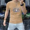 2025 Verano Nuevo Moda Europea Camiseta de Manga Corta para Hombre Cuello Redondo Cómoda Transpirable Letra Delgada Moderna Casual