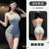 Lingerie sensual de noite profunda estilo desejo puro sexy decote em V profundo costas amplamente abertas entrepernas listrado body sem costura